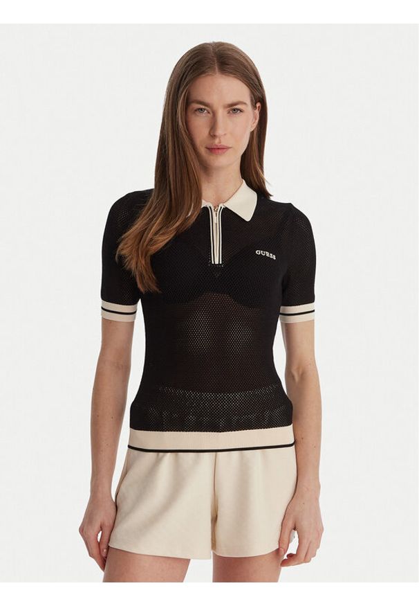 Guess Polo V6GR04 Z0725 Czarny Regular Fit. Typ kołnierza: polo. Kolor: czarny. Materiał: syntetyk