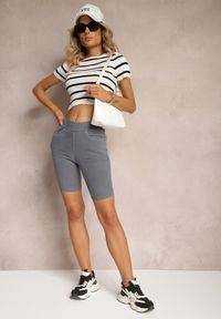 Renee - Ciemnoniebieskie Szorty z Gumką w Pasie High Waist Lorolia. Stan: podwyższony. Kolor: niebieski. Materiał: jeans. Sezon: lato