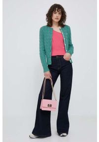 Polo Ralph Lauren kardigan bawełniany damski kolor zielony. Typ kołnierza: polo. Kolor: zielony. Materiał: bawełna. Długość rękawa: długi rękaw. Długość: długie. Wzór: ze splotem #4