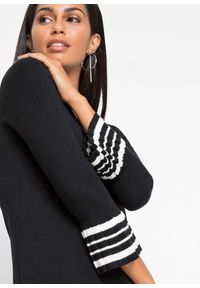 bonprix - Sukienka dzianinowa z mieszanki wiskozy. Kolor: czarny. Materiał: dzianina, wiskoza. Wzór: paski #3