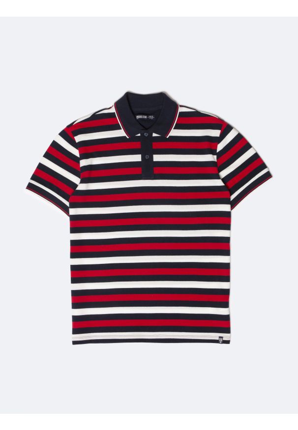 Big-Star - Koszulka męska polo w kolorowe paski Seulir 603. Okazja: na co dzień. Typ kołnierza: polo. Kolor: czerwony. Materiał: żakard, dzianina, jeans. Wzór: paski, kolorowy. Styl: casual, klasyczny, elegancki, street