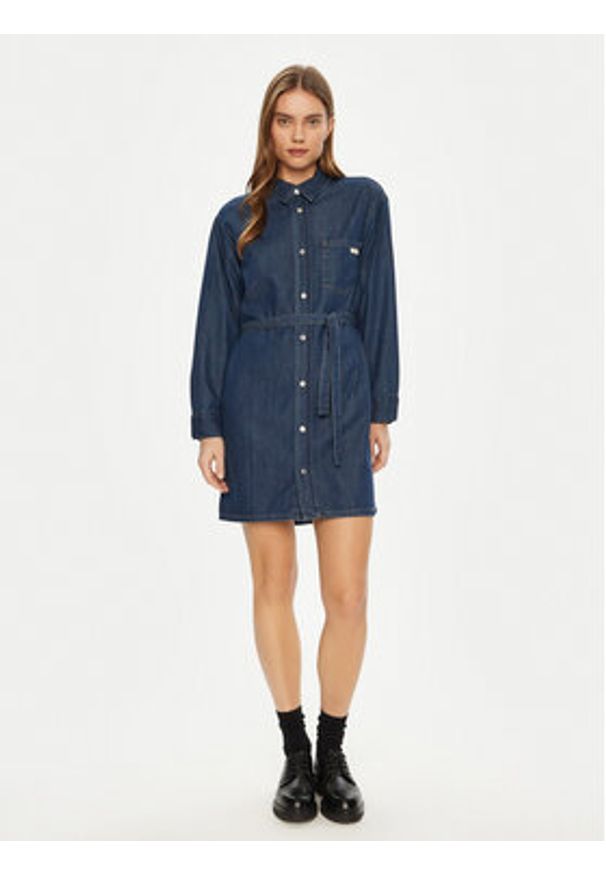 Calvin Klein Jeans Sukienka koszulowa J20J225008 Granatowy Regular Fit. Kolor: niebieski. Materiał: bawełna. Typ sukienki: koszulowe