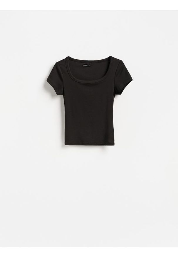 Reserved - T-shirt slim fit z modalem - ciemnobrązowy. Kolor: brązowy. Materiał: dzianina
