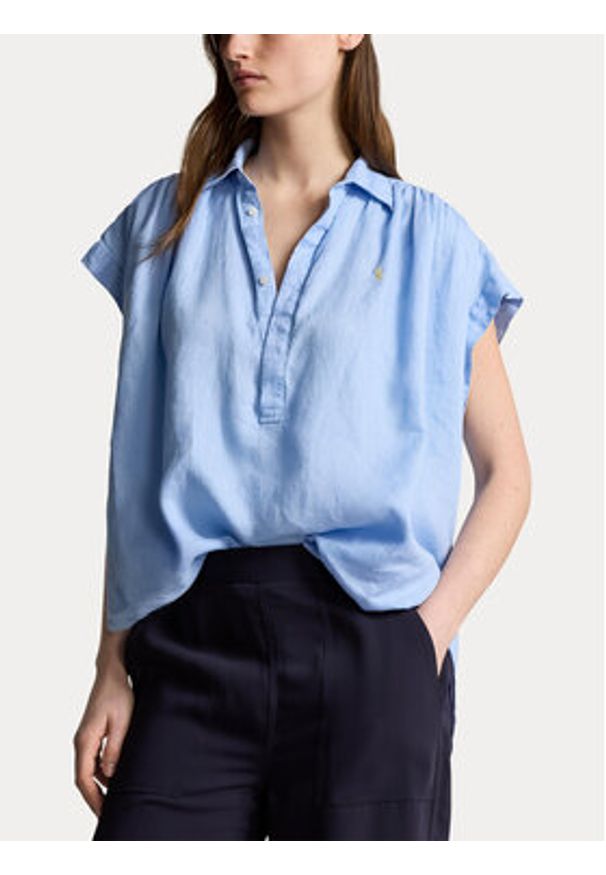 Polo Ralph Lauren Koszula 211935131003 Niebieski Relaxed Fit. Typ kołnierza: polo. Kolor: niebieski. Materiał: len