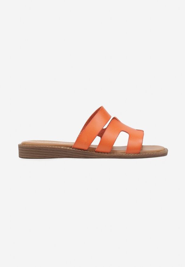 Renee - Pomarańczowe Wsuwane Klapki z Wycięciami Olialin. Okazja: na co dzień. Kolor: pomarańczowy. Sezon: lato. Styl: casual, elegancki