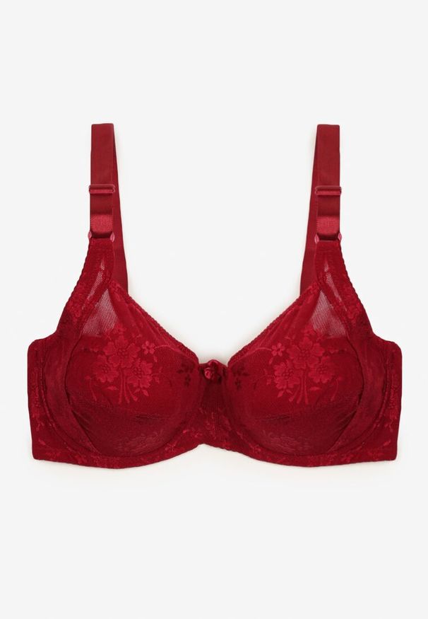 Renee - Bordowy Full Cup Biustonosz z Koronką Vikonie. Kolor: czerwony. Materiał: koronka. Wzór: koronka