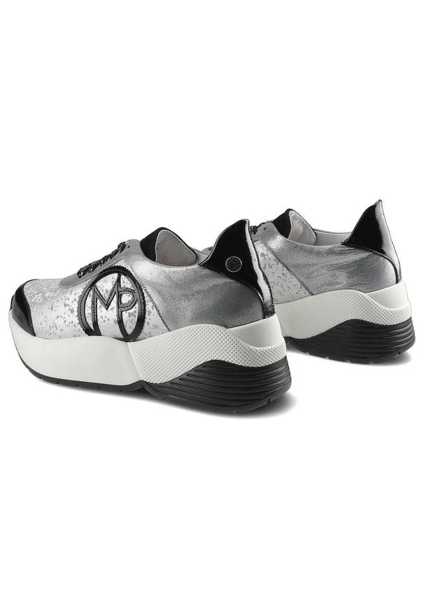 Massimo POLI - Srebrne Sneakersy Massimo Poli Damskie Modne Buty. Kolor: czarny. Materiał: zamsz, skóra, lakier, materiał. Szerokość cholewki: normalna. Obcas: na platformie. Styl: elegancki
