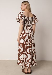 Born2be - Brązowa Wiskozowa Sukienka z Bufiastymi Rękawami w Abstrakcyjny Wzór Tibee. Okazja: na co dzień. Kolor: brązowy. Materiał: wiskoza. Wzór: nadruk. Typ sukienki: proste. Styl: wakacyjny, casual, elegancki #4