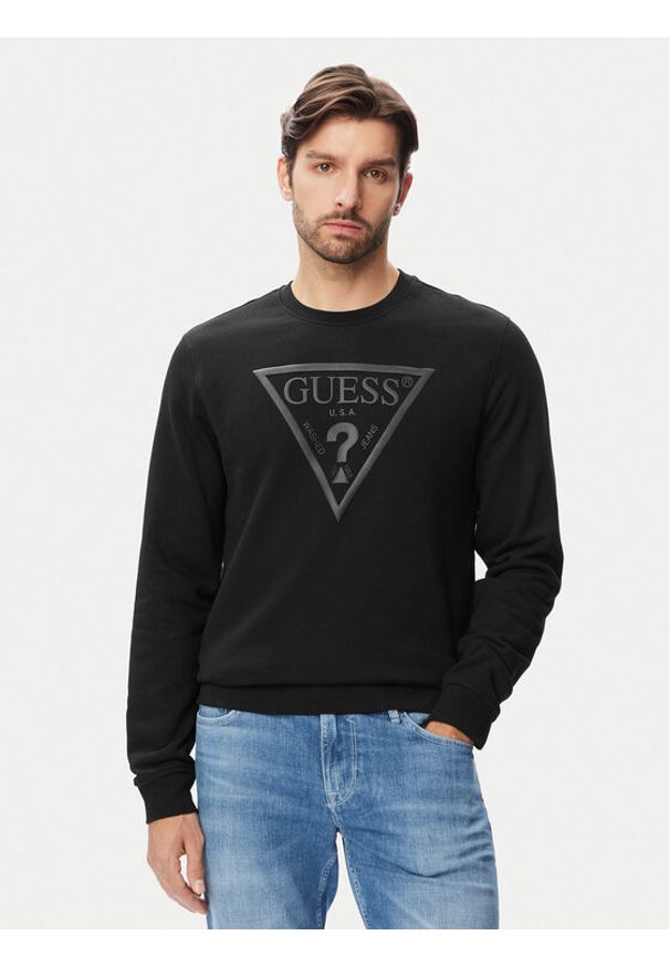 Guess Bluza M6YQ37 K4103 Czarny Slim Fit. Kolor: czarny. Materiał: bawełna