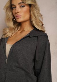 Renee - Ciemnoszara Rozpinana Bluza z Kapturem Wykończona Polarem i Ściągaczem Bachetta. Okazja: na co dzień. Typ kołnierza: kaptur. Kolor: szary. Materiał: polar. Długość rękawa: długi rękaw. Długość: długie. Styl: sportowy, casual, elegancki, klasyczny #3