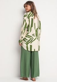 Born2be - Zielono-Beżowy Wiskozowy Komplet Koszula z Dłuższym Tyłem Spodnie z Gumką w Talii Kolefia. Kolor: zielony. Materiał: wiskoza #8