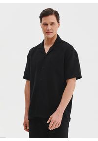 Pako Lorente - Bawełniana koszula męska w kolorze czarnym. Okazja: na co dzień. Kolor: czarny. Materiał: bawełna. Długość rękawa: krótki rękaw. Długość: krótkie. Sezon: lato. Styl: casual #1