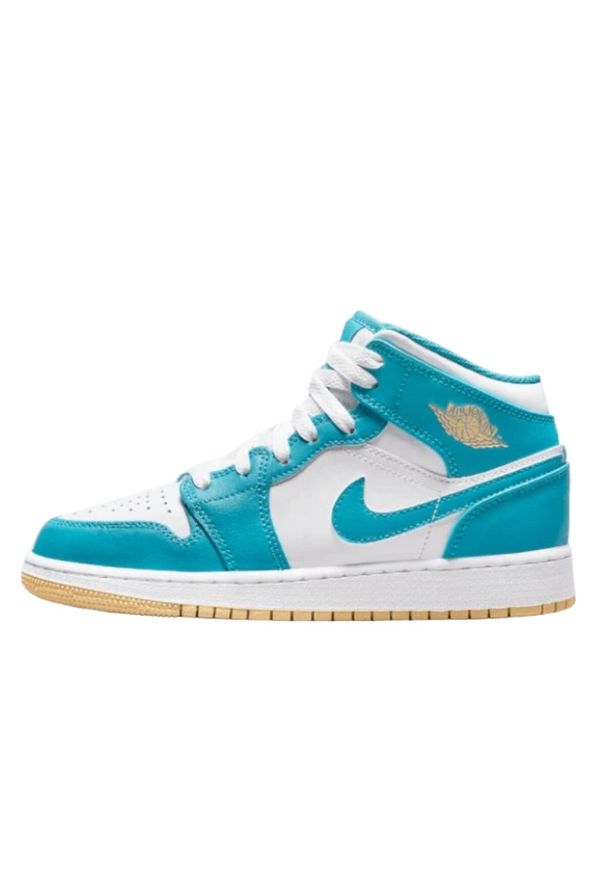 Buty do chodzenia męskie Nike Air Jordan 1 Mid. Zapięcie: sznurówki. Kolor: brązowy, biały, wielokolorowy. Materiał: materiał. Szerokość cholewki: normalna. Sport: turystyka piesza