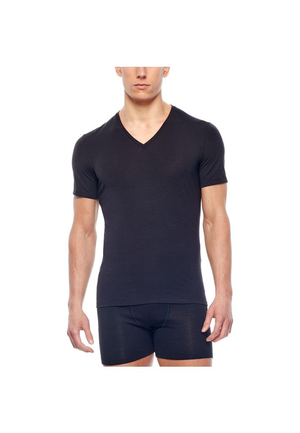 Koszulka Turystyczna Męska Icebreaker Anatomica SS V T-Shirt. Kolor: czarny. Materiał: wełna. Sport: turystyka piesza