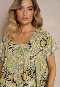 Renee - Żółta Sukienka Boho z Wiskozy z Cienkim Paskiem w Talii Rivasea. Kolor: żółty. Materiał: wiskoza. Długość rękawa: krótki rękaw. Wzór: paisley. Typ sukienki: rozkloszowane. Styl: boho #5
