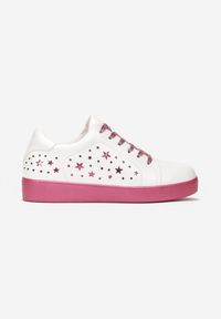 Renee - Biało-Różowe Sneakersy Sznurowane na Grubej Podeszwie Nensa. Okazja: na co dzień. Kolor: biały