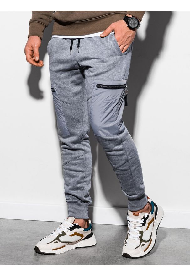 Ombre Clothing - Spodnie męskie dresowe joggery - szary melanż V3 P917 - L. Kolor: szary. Materiał: dresówka. Wzór: melanż