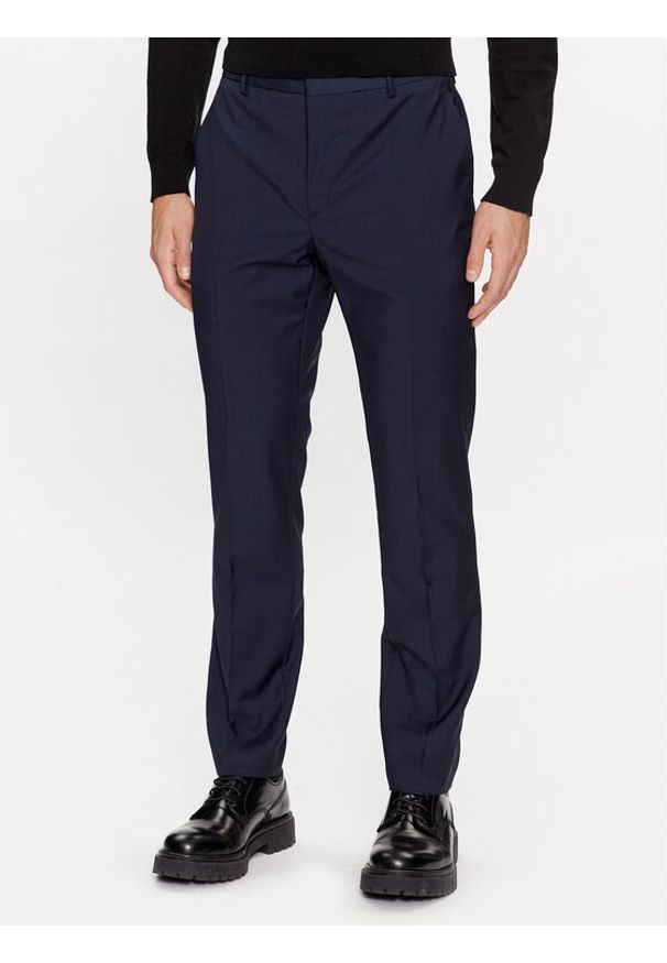 Calvin Klein Spodnie garniturowe K10K111722 Granatowy Slim Fit. Kolor: niebieski. Materiał: wełna