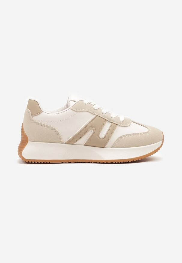 Renee - Beżowe Sneakersy Ozdobione Geometrycznym Motywem Dalvisa. Okazja: na co dzień. Zapięcie: sznurówki. Kolor: beżowy. Wzór: aplikacja, geometria. Obcas: na płaskiej podeszwie