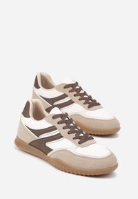Born2be - Ciemnobeżowe Sneakersy w Stylu Tenisówek Ozdobione Geometrycznym Wzorem Fesilia. Okazja: na co dzień. Kolor: beżowy. Materiał: jeans. Wzór: aplikacja, geometria #5