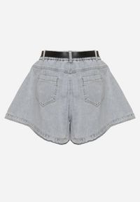 Born2be - Jasnoniebieskie Bawełniane Szorty z Wysokim Stanem i Paskiem Devne. Okazja: na co dzień. Stan: podwyższony. Kolor: niebieski. Materiał: bawełna. Styl: casual #5