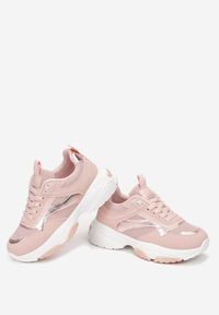 Born2be - Różowe Sneakersy na Grubej Podeszwie z Metalicznymi Wstawkami Hannan. Kolor: różowy