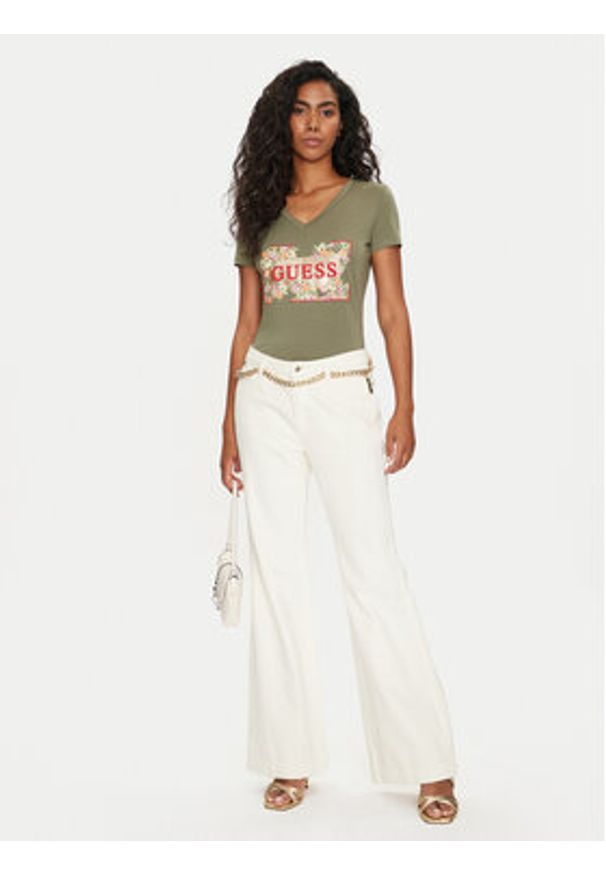 Guess T-Shirt W4GI23 J1314 Zielony Slim Fit. Kolor: zielony. Materiał: bawełna