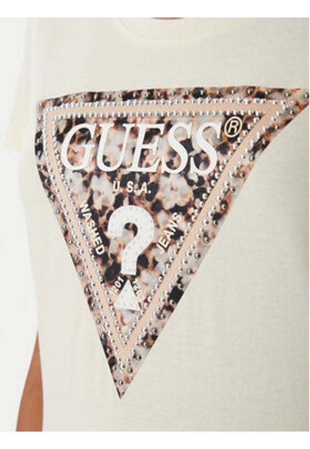 Guess T-Shirt W6RI32 J1314 Écru Regular Fit. Kolor: kremowy. Materiał: bawełna