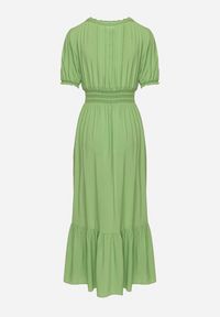 Born2be - Jasnozielona Bawełniana Sukienka z Kopertowym Dekoltem w Stylu Boho Rissasie. Okazja: na co dzień. Kolor: zielony. Materiał: bawełna. Typ sukienki: kopertowe. Styl: boho #4