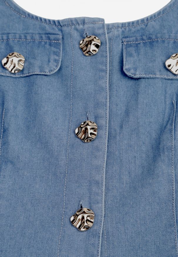 Renee - Niebieska Bawełniana Sukienka Jeansowa na Guziki o Kroju Podkreślającym Talię Katippe. Okazja: na co dzień. Kolor: niebieski. Materiał: jeans, bawełna. Styl: casual