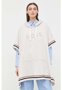 BOSS poncho kolor beżowy. Typ kołnierza: kaptur. Kolor: beżowy. Materiał: materiał #1