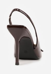 Renee - Brązowe Sandały Lakierowane VICES na Szpilce Slingback z Metaliczną Klamrą Harmonia. Zapięcie: klamry. Kolor: brązowy. Materiał: lakier. Obcas: na szpilce. Styl: glamour, elegancki #3