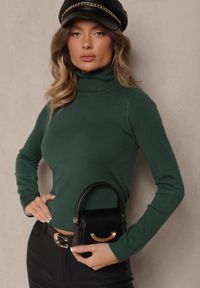 Renee - Zielony Casualowy Golf z Wiskozą i Modalem Lannetora. Okazja: na co dzień. Typ kołnierza: golf. Kolor: zielony. Materiał: wiskoza. Wzór: aplikacja, gładki. Styl: casual #3