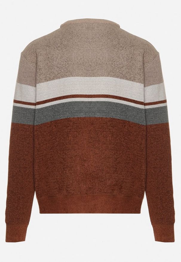 Born2be - Beżowy Sweter z Wełną z Eleganckim Kołnierzykiem Koszulowym Espalea. Typ kołnierza: kołnierzyk koszulowy. Kolor: beżowy. Materiał: wełna. Wzór: aplikacja. Styl: elegancki