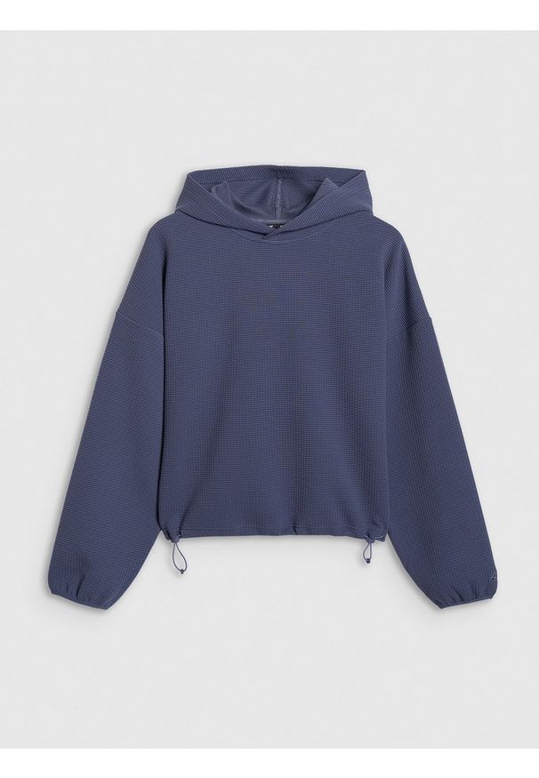 4f - 4F Bluza dresowa z waflowej dzianiny damska - granatowa XXL. Kolor: niebieski. Materiał: dresówka, dzianina