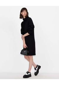 Armani Exchange - ARMANI EXCHANGE - Czarna sukienka mini z dzianiny. Typ kołnierza: golf. Kolor: czarny. Materiał: dzianina. Długość: mini #4