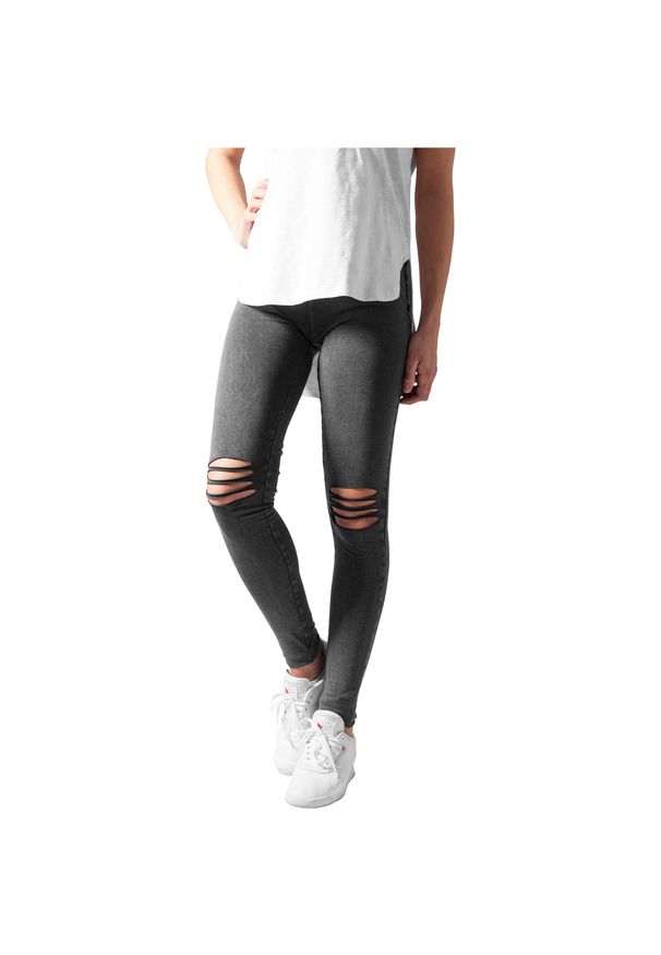 Urban Classics - Damskie klasyczne legginsy miejskie z wycięciami do kolan. Kolor: czarny. Długość: do kolan