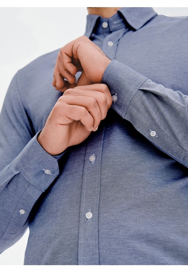 Pako Lorente - PAKO LORENTE – Niebieska koszula melanż. Kolor: niebieski. Materiał: poliester, bawełna. Długość rękawa: długi rękaw. Długość: długie. Wzór: melanż