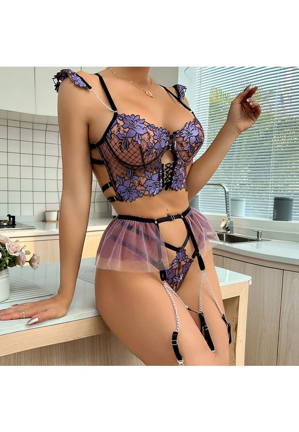 Intica - Zestaw bieliźniany z tiulowym pasem i koronkowymi detalami Rosely. Kolor: wielokolorowy. Materiał: tiul, koronka