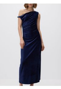Reserved - Welurowa sukienka maxi - granatowy. Kolor: niebieski. Materiał: welur. Typ sukienki: proste. Długość: maxi #1