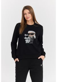 Karl Lagerfeld - KARL LAGERFELD Czarna damska bluza z cyrkoniami Ikonik 2.0, Rozmiar XS. Kolor: czarny. Materiał: materiał. Wzór: aplikacja. Styl: elegancki #1