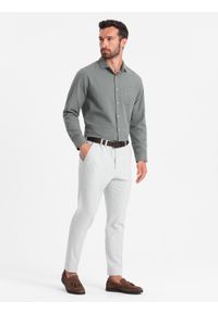 Ombre Clothing - Męska koszula z kieszenią REGULAR FIT - khaki V4. Kolor: brązowy. Materiał: poliester, bawełna. Długość rękawa: długi rękaw. Długość: długie #6