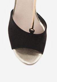 Renee - Czarne Sandały na Słupku z Paskiem T-Strap i Wkładką ze Skóry Naturalnej Iphala. Zapięcie: pasek. Kolor: czarny. Materiał: skóra. Obcas: na słupku. Styl: elegancki, klasyczny. Wysokość obcasa: średni #9