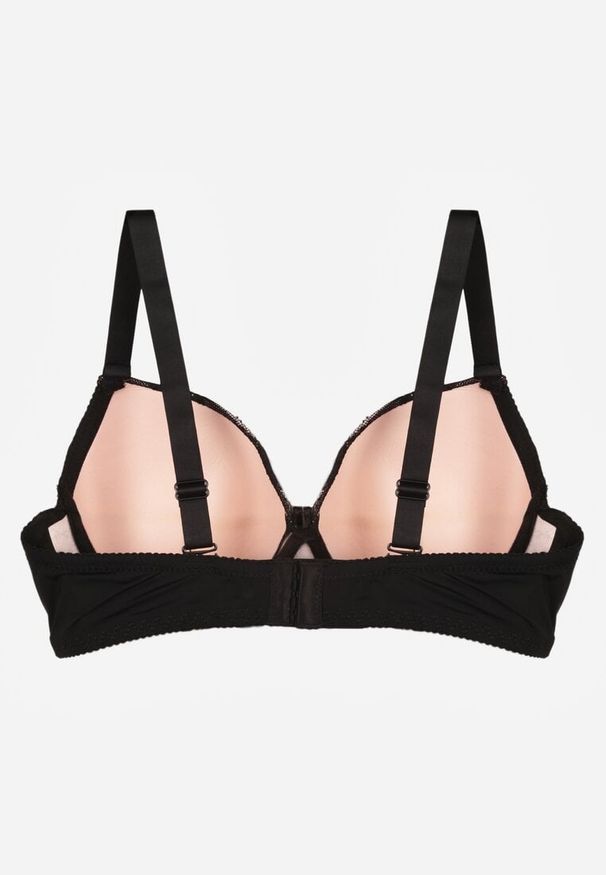 Born2be - Czarno-Różowy Biustonosz Ozdobiony Cyrkoniami i Koronką Corraella. Kolor: czarny. Materiał: koronka. Wzór: aplikacja, koronka