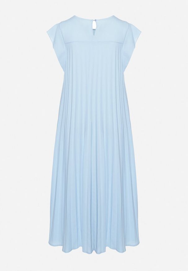 Born2be - Niebieska Plisowana Sukienka z Krótkim Rękawem Nlea. Kolor: niebieski. Długość rękawa: krótki rękaw