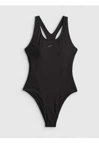 4f - 4F Kostium kąpielowy jednoczęściowy damski - czarny M. Kolor: czarny. Materiał: materiał, skóra #1