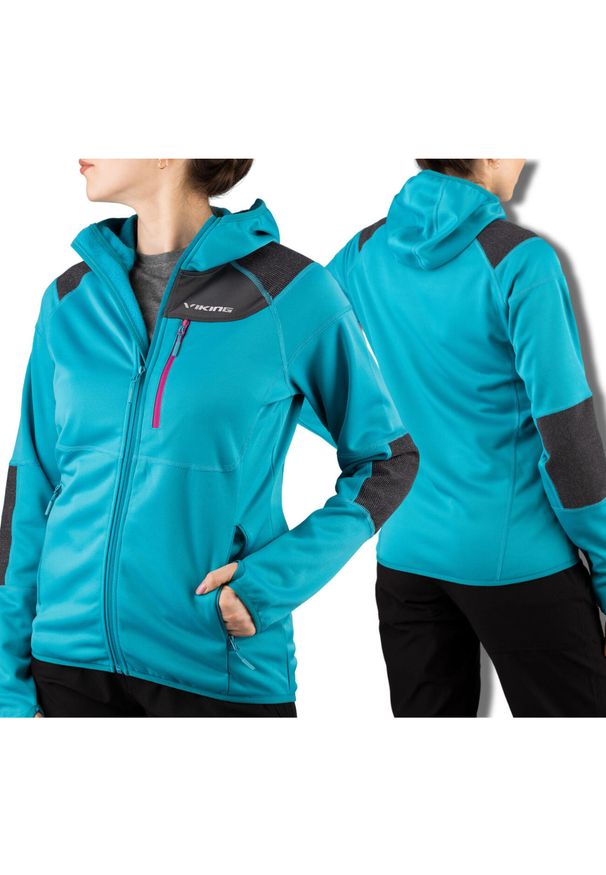 Bluza turystyczna damska Viking Yosemite Lady trekkingowa rozpinana z kapturem. Typ kołnierza: kaptur. Kolor: niebieski. Materiał: polar. Sport: turystyka piesza