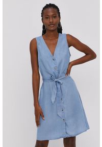 Vero Moda Sukienka mini rozkloszowana. Kolor: niebieski. Materiał: materiał, tkanina, jedwab, lyocell. Typ sukienki: rozkloszowane. Długość: mini