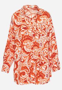 Born2be - Pomarańczowy Dwuczęściowy Komplet Koszula z Regulowanym Rękawem Szorty z Gumką w Pasie Bellagrace. Kolor: pomarańczowy. Materiał: tkanina #7