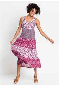 Długa sukienka bawełniana z dżerseju bonprix jeżynowy wzorzysty. Kolor: fioletowy. Materiał: jersey, bawełna. Długość: maxi #4